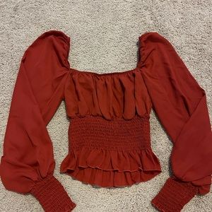 Size s/m burnt orange fluffy long sleeve blouse